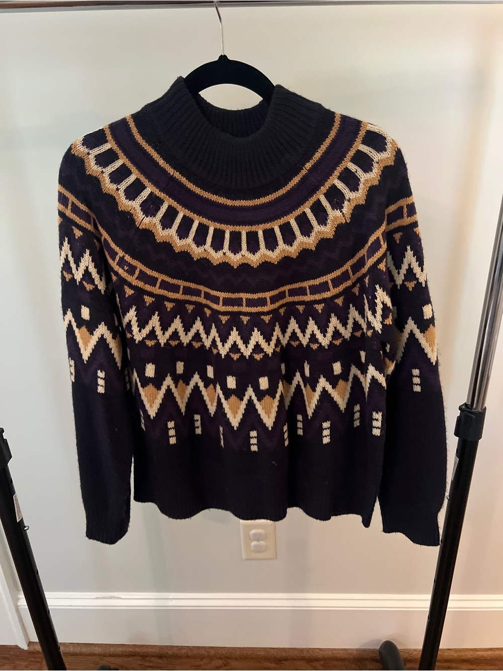 Pomander Place Fair Isle Knit Turtleneck Sweater in Navy and Cream